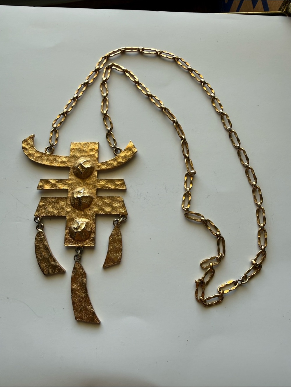 Napier Gold-Tone Hammered Statement Pendant Necklace